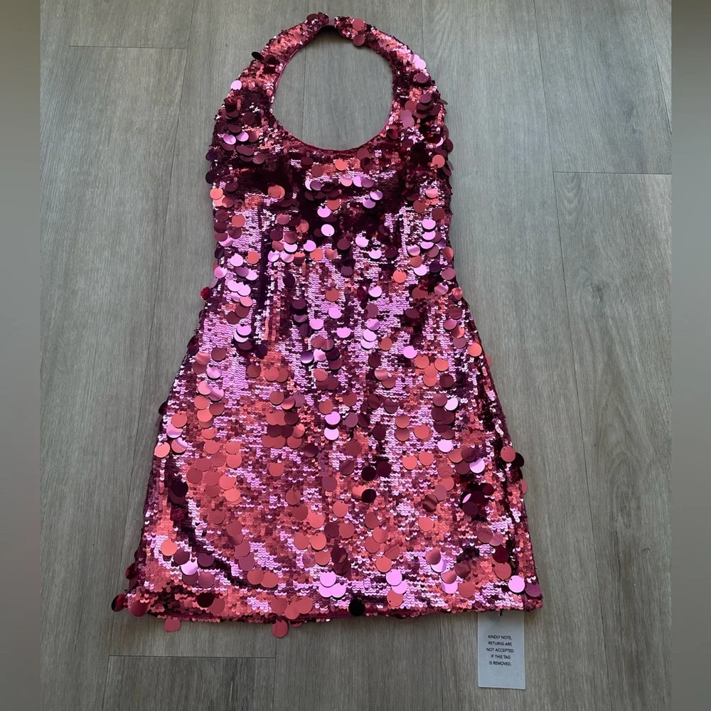 Lovers + Friends Mia Embellished Mini Dress in Hot Pink Sequin - Picture 5 of 7